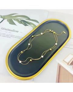 Retro18K Gold Necklace Wholesale Double Layer Round Bead Pearl Titanium Steel 