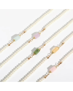 Fashion Pearl Crystal Splicing Stainless Steel Citrine Mauve jade Sweater Chain
