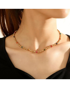 Ladies Colorful Gold Creative Clavicle Chain Stainless Steel Oil Dripping Color Bead Necklace 