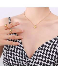Trendy 18K Real Gold Plating Titanium Steel Sweater Chain Heart Love Necklace 