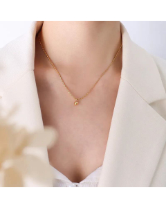 18K Gold Plated Titanium Steel Small Design Sense Round Bead Necklace Zircon Clavicle Chain 