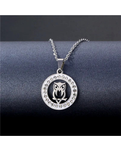 Wholesale Hiphop Clavicle Chain Ceramic Clay Diamond Owl Necklace Stainless Steel 