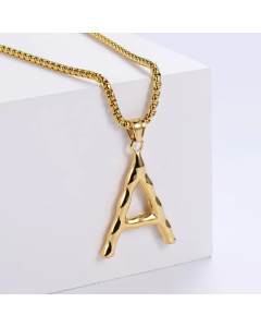 Hip-Hop Style Polished Plating 18K Gold Stainless Steel Alphabet Pendant Box Chain Necklace