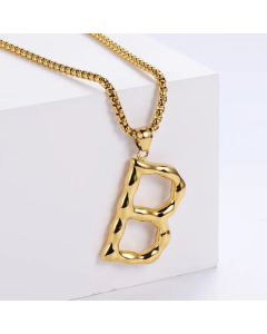 Hip-Hop Style Polished Plating 18K Gold Stainless Steel Alphabet Pendant Box Chain Necklace