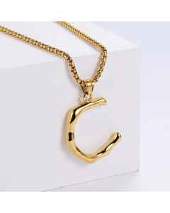 Hip-Hop Style Polished Plating 18K Gold Stainless Steel Alphabet Pendant Box Chain Necklace