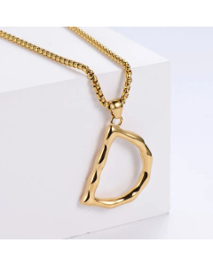 Hip-Hop Style Polished Plating 18K Gold Stainless Steel Alphabet Pendant Box Chain Necklace