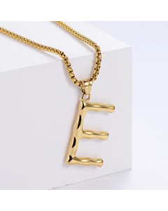Hip-Hop Style Polished Plating 18K Gold Stainless Steel Alphabet Pendant Box Chain Necklace