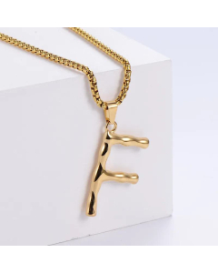 Hip-Hop Style Polished Plating 18K Gold Stainless Steel Alphabet Pendant Box Chain Necklace