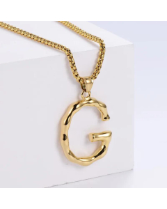 Hip-Hop Style Polished Plating 18K Gold Stainless Steel Alphabet Pendant Box Chain Necklace