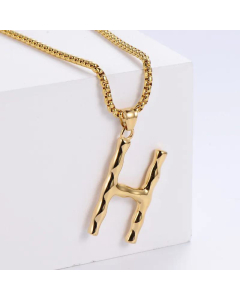 Hip-Hop Style Polished Plating 18K Gold Stainless Steel Alphabet Pendant Box Chain Necklace
