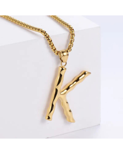 Hip-Hop Style Polished Plating 18K Gold Stainless Steel Alphabet Pendant Box Chain Necklace