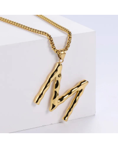 Hip-Hop Style Polished Plating 18K Gold Stainless Steel Alphabet Pendant Box Chain Necklace