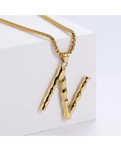 Hip-Hop Style Polished Plating 18K Gold Stainless Steel Alphabet Pendant Box Chain Necklace