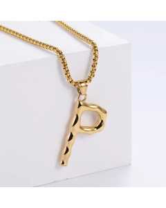 Hip-Hop Style Polished Plating 18K Gold Stainless Steel Alphabet Pendant Box Chain Necklace