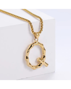 Hip-Hop Style Polished Plating 18K Gold Stainless Steel Alphabet Pendant Box Chain Necklace