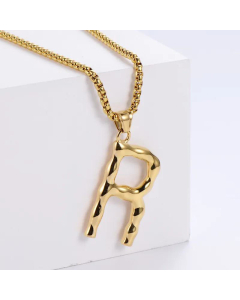 Hip-Hop Style Polished Plating 18K Gold Stainless Steel Alphabet Pendant Box Chain Necklace