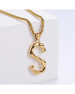 Hip-Hop Style Polished Plating 18K Gold Stainless Steel Alphabet Pendant Box Chain Necklace