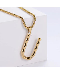 Hip-Hop Style Polished Plating 18K Gold Stainless Steel Alphabet Pendant Box Chain Necklace