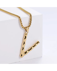 Hip-Hop Style Polished Plating 18K Gold Stainless Steel Alphabet Pendant Box Chain Necklace
