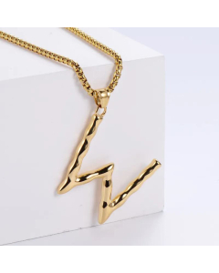 Hip-Hop Style Polished Plating 18K Gold Stainless Steel Alphabet Pendant Box Chain Necklace
