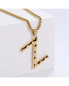 Hip-Hop Style Polished Plating 18K Gold Stainless Steel Alphabet Pendant Box Chain Necklace