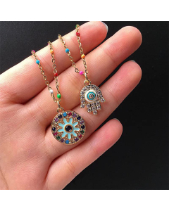 Devil's Eye Drip Oil Palm Pendant On Stainless Steel Necklace Sunflower Necklace