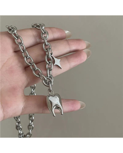 Wholesale Punk Style Tooth Shape Pendant Stainless Steel Necklace 