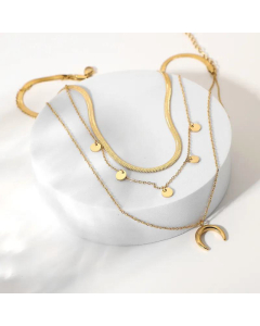 Multi-Layer Moon Disc Pendant Stainless Steel Gold-Plated Necklace Wholesale