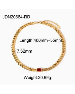 Wholesale Twist Chain Square Zircon Pendant Gold-Plated Stainless Steel Necklace 