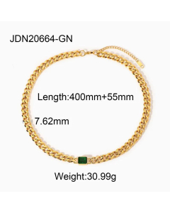 Wholesale Twist Chain Square Zircon Pendant Gold-Plated Stainless Steel Necklace 