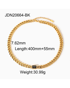 Wholesale Twist Chain Square Zircon Pendant Gold-Plated Stainless Steel Necklace 