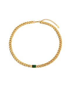Wholesale Twist Chain Square Zircon Pendant Gold-Plated Stainless Steel Necklace 