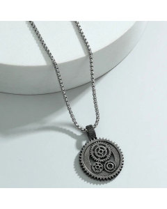 Wholesale Colorza Fashion Vintage Hollow Gear Stainless Steel Necklace 