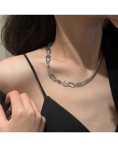 Fashion Double-Layer Sky Blue Zircon Pin Stainless Steel Necklace Wholesale
