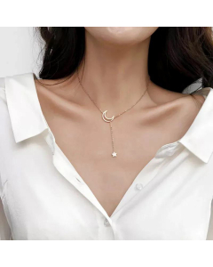Fashion Tassel Hollow Moon Five-Pointed Star Necklace Wholesale Titanium Steel
