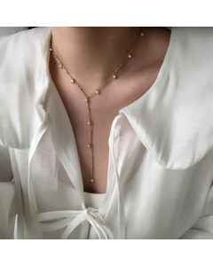 18K Y-Shaped Starry Pearls Titanium Steel Gypsophila Handmade Bead Necklace Wholesale