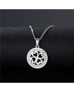 Fashion Inlaid Rhinestone Stainless Steel Hollow Four-Leaf Clover Necklace Wholesale