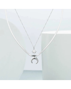 Double-Layer Snake Bone Necklace Wholesale Star Moon Titanium Steel Pendant 