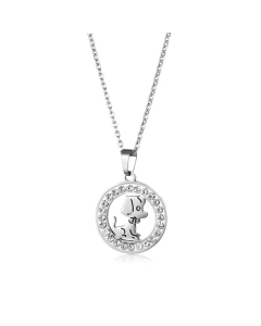 Fashion Hollow Dog-Shaped Stainless Steel Geometric Full Rhinestone Necklace Wholesale