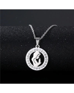 Inlaid Rhinestone Stainless Steel Necklace Round Pendant Necklace Wholesale 
