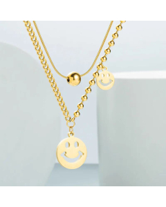 Double-Layer Smiley Face Pendant Necklace Simple Titanium Steel Wholesale