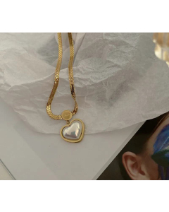 Wholesale Korean Pearl Love Heart Pendent Snake Bone Titanium Steel Necklace 