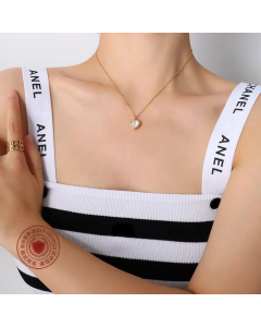 Wholesale Heart Inlaid White Shell Pendant Titanium Steel Necklace 