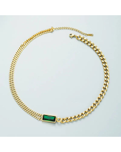 Wholesale Retro Emerald Pendant Titanium Steel Curb Link Necklace 