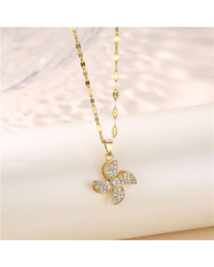 Exquisite Four-Leaf Windmill Pendant Titanium Steel Lip Chain Necklace Wholesale