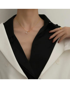 Temperament Stainless Steel Imitation Pearl Ring Pendant Necklace Wholesale