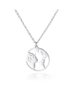Exquisite 18K Gold Clavicle Sweater Chain Hollow Double-Sided World Map Stainless Steel Necklace