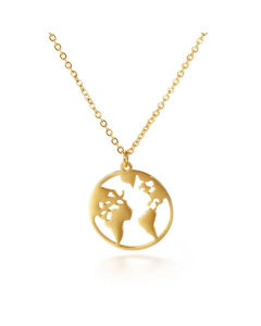 Exquisite 18K Gold Clavicle Sweater Chain Hollow Double-Sided World Map Stainless Steel Necklace