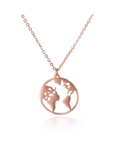 Exquisite 18K Gold Clavicle Sweater Chain Hollow Double-Sided World Map Stainless Steel Necklace