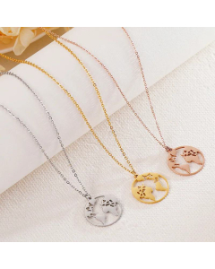 Exquisite 18K Gold Clavicle Sweater Chain Hollow Double-Sided World Map Stainless Steel Necklace